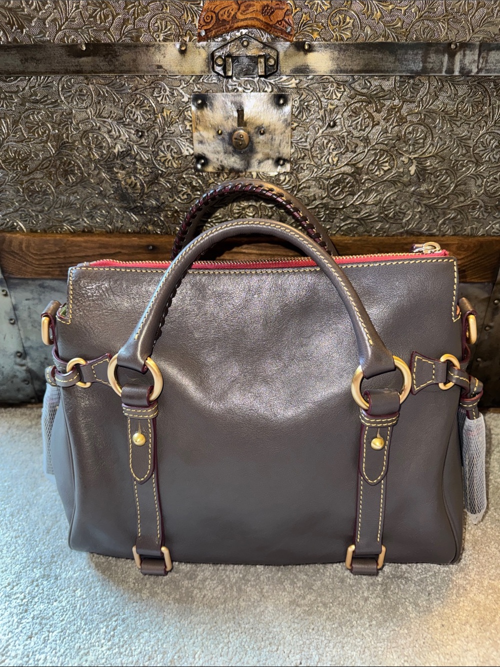 Dooney & Bourke Small Florentine Satchel in Slate with Strap - Picture 2 of 14